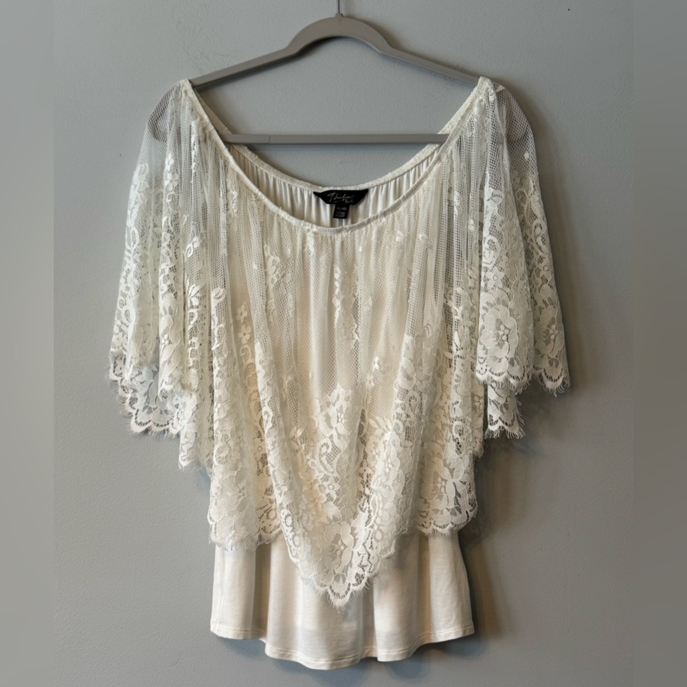 Excellent Thalia Sodi White Lace Overlay Blouse (Size: XL)